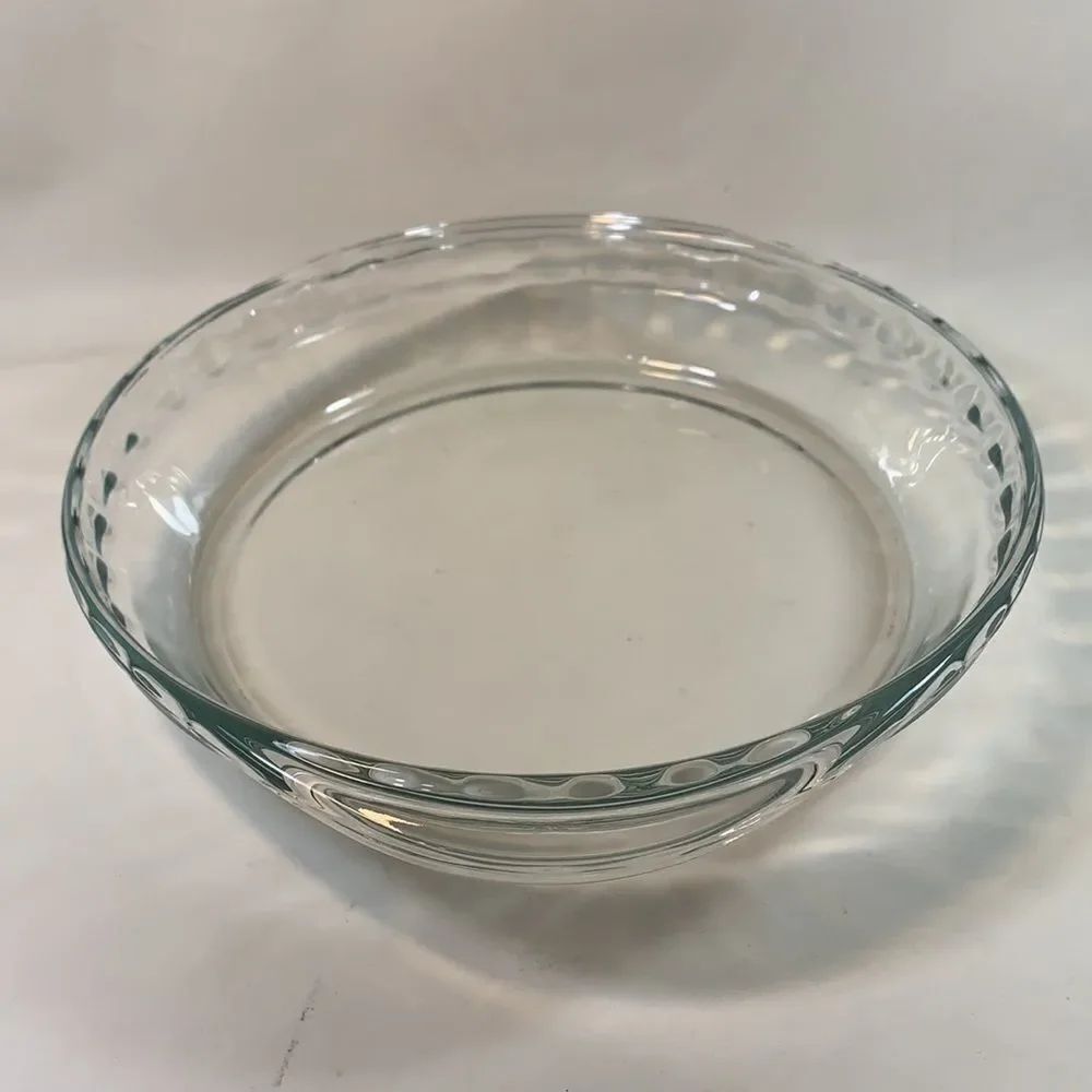9 1/2 Inches Glass Pie Plate Fluted 2 Handles Mexico Heavy Durable Baking Home - Picture 3 of 7